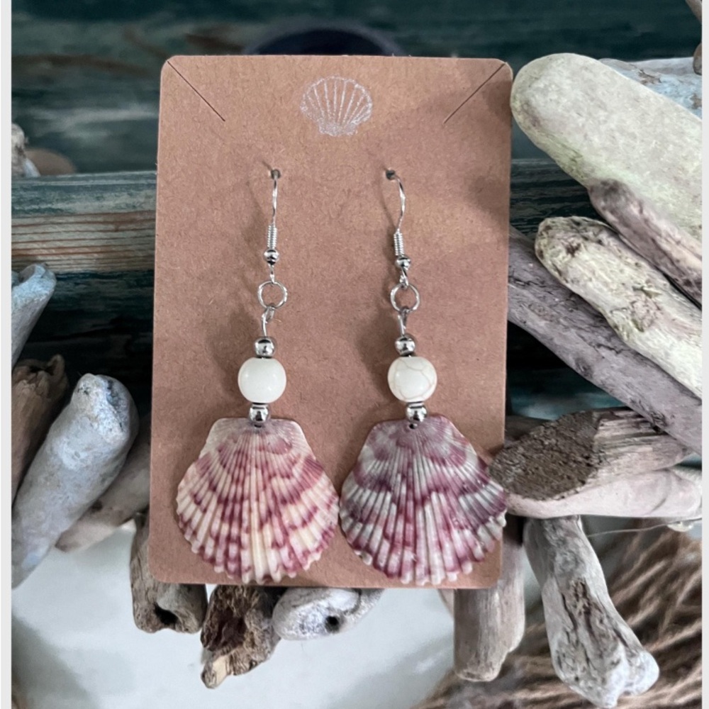 Handmade Shell Dangle Earrings with Silver Accents